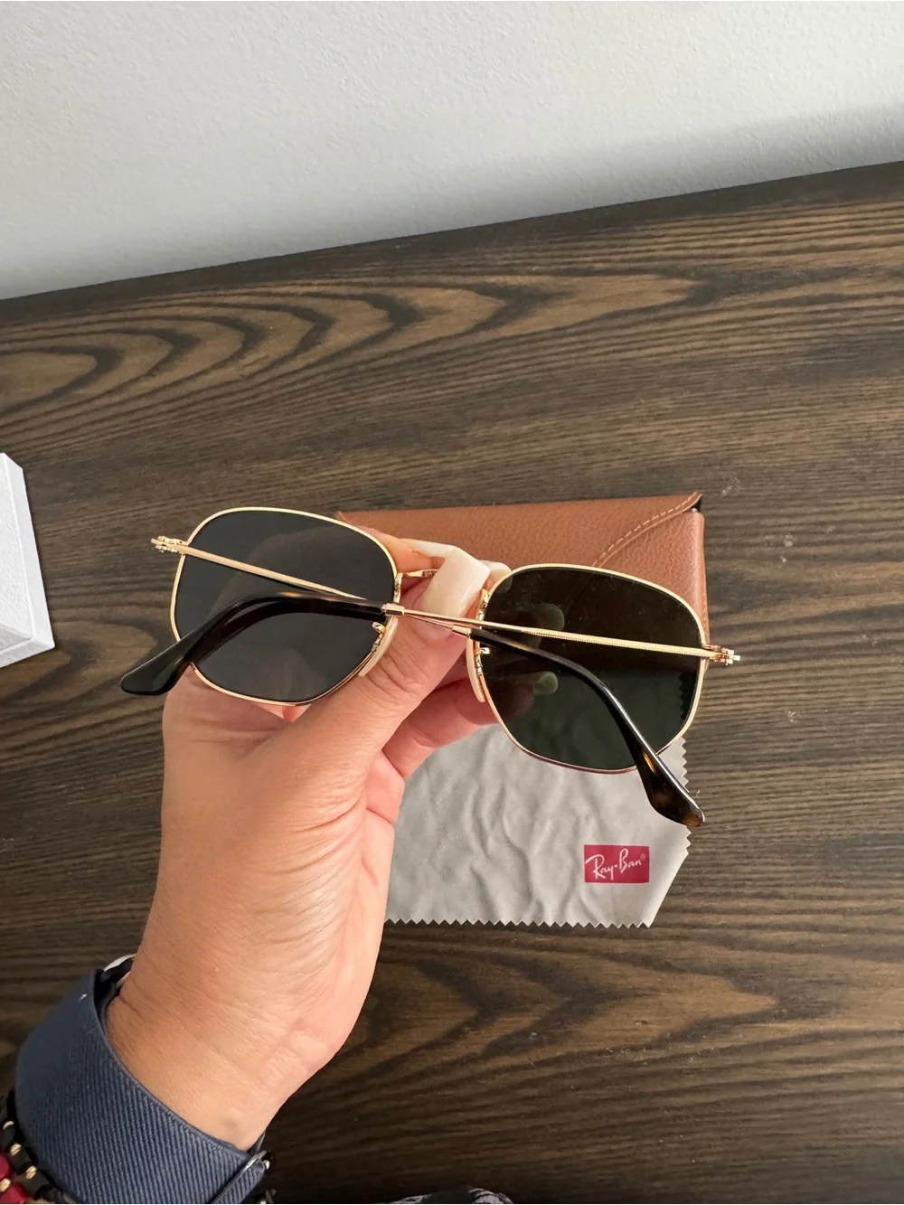 Ray-Ban Gold Frame Black Lens Sunglasses with Tan Case